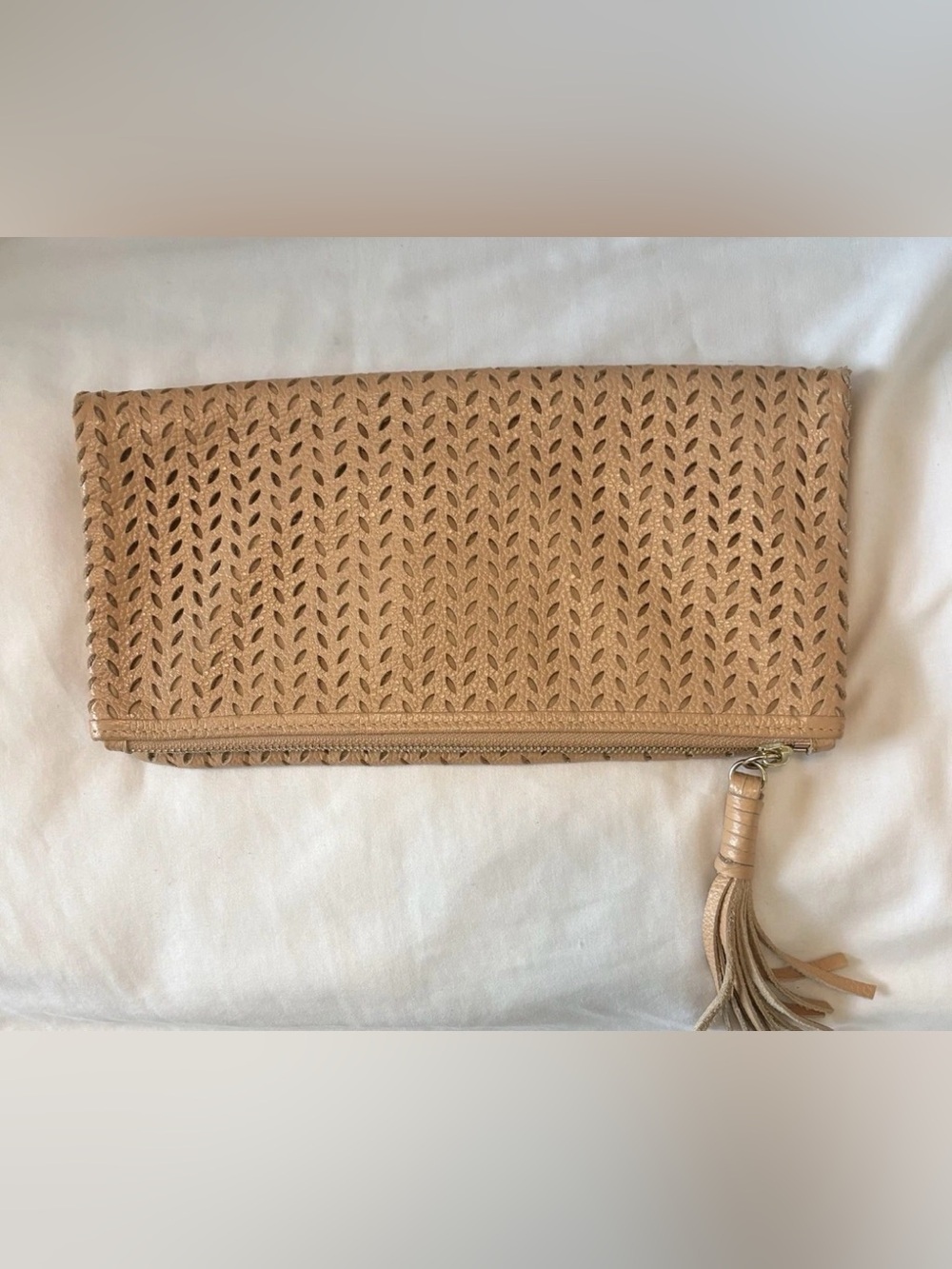B-Low The Belt Boutique Clutch Bag Punched Leather Tasseled Fold Over Bohemian.